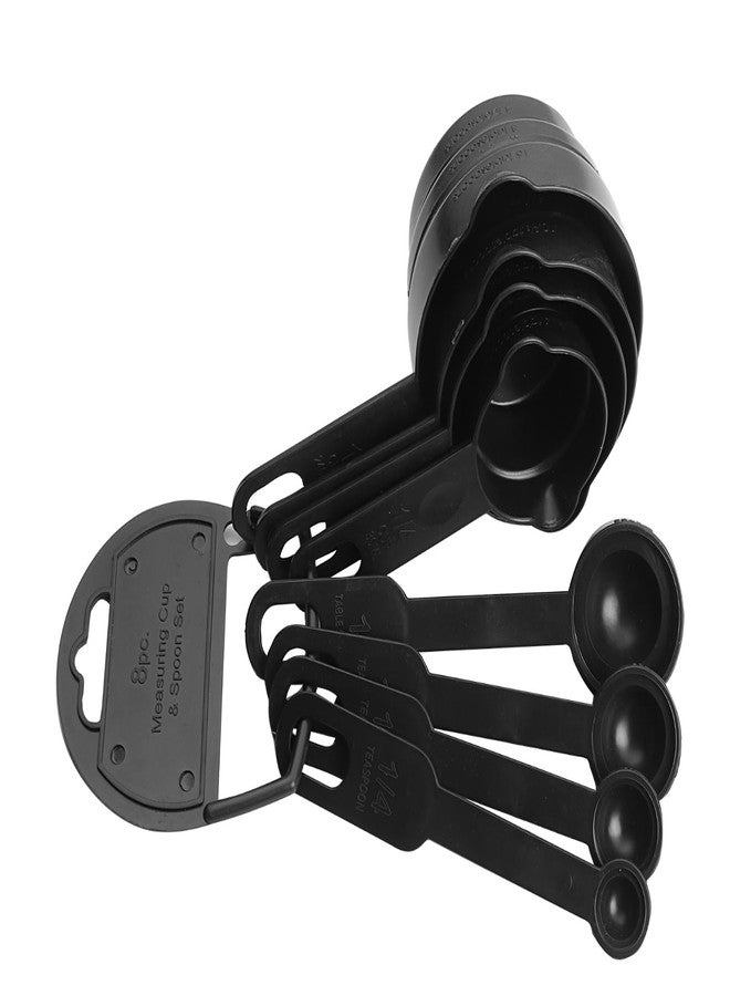 REAL stf REALstf Plastic Measuring Spoon and Cup Set, 8-Pieces (Black, Pack of 1), Mix Size (EC-Cup-Black) - Image 1